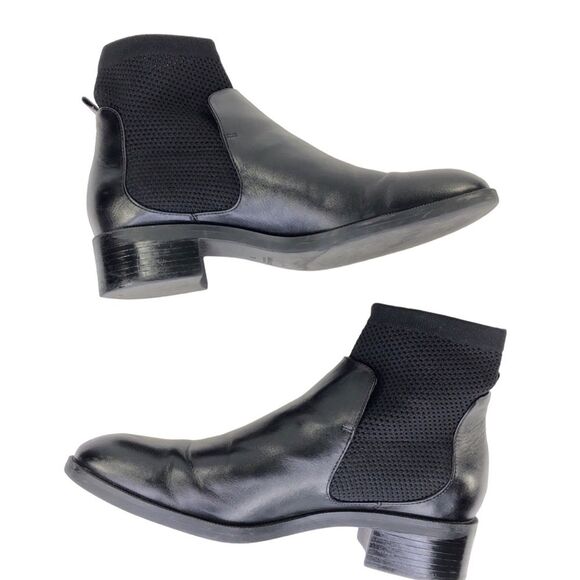 Zara Black Leather Low Heel Sock Style Chelsea Ankle Boots - Picture 5 of 11